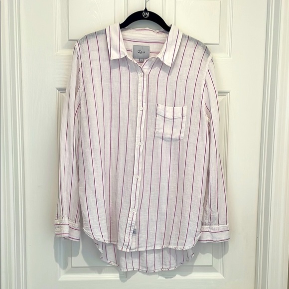 Rails Tops - Rails Charlie White and Berry Striped Button-Up Shirt